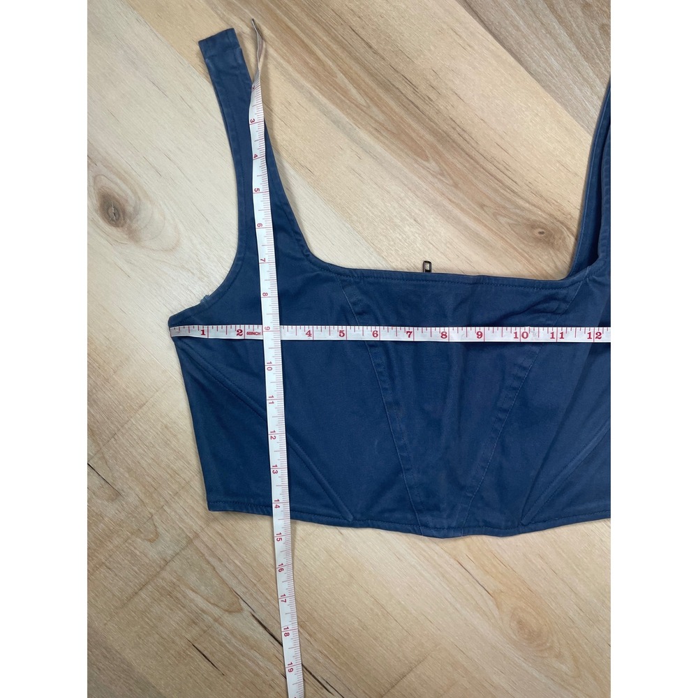 Free People Navy Blue Corset Crop Top Square Neck Zip Back Size 4 - Picture 9 of 9